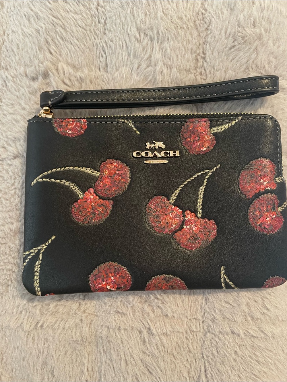 COACH Black Sequin Cherry Wristlet - Picture 8 of 8